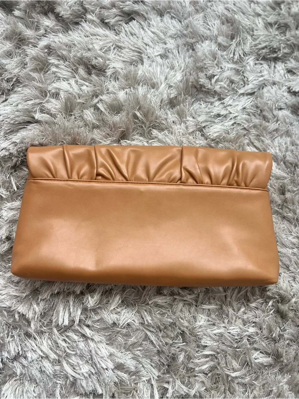 Express Tan Foldover Clutch with Pleated Detail